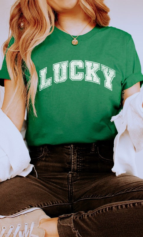 Distressed Varsity Lucky St Patricks Graphic Tee