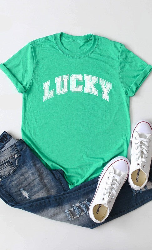 Distressed Varsity Lucky St Patricks Graphic Tee