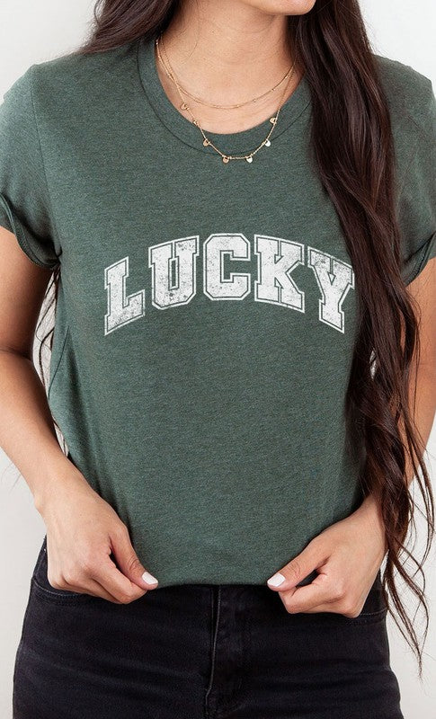 Distressed Varsity Lucky St Patricks Graphic Tee