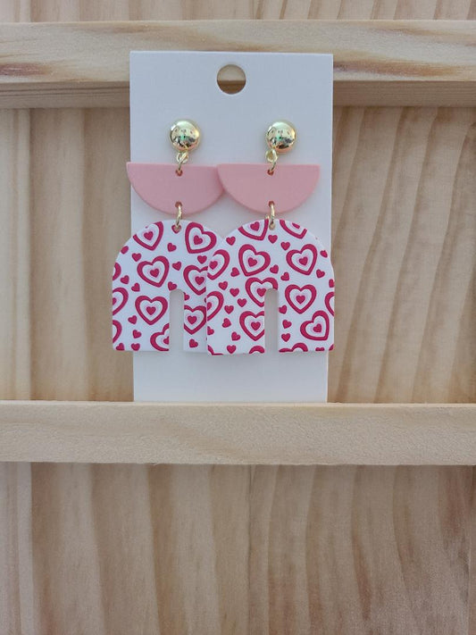 Long Pink Heart-Shaped Graffiti Earrings