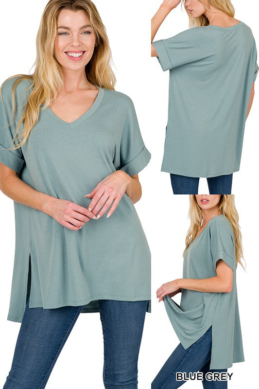 Zenana - Short Sleeve High-Low Hem Top - FINAL SALE