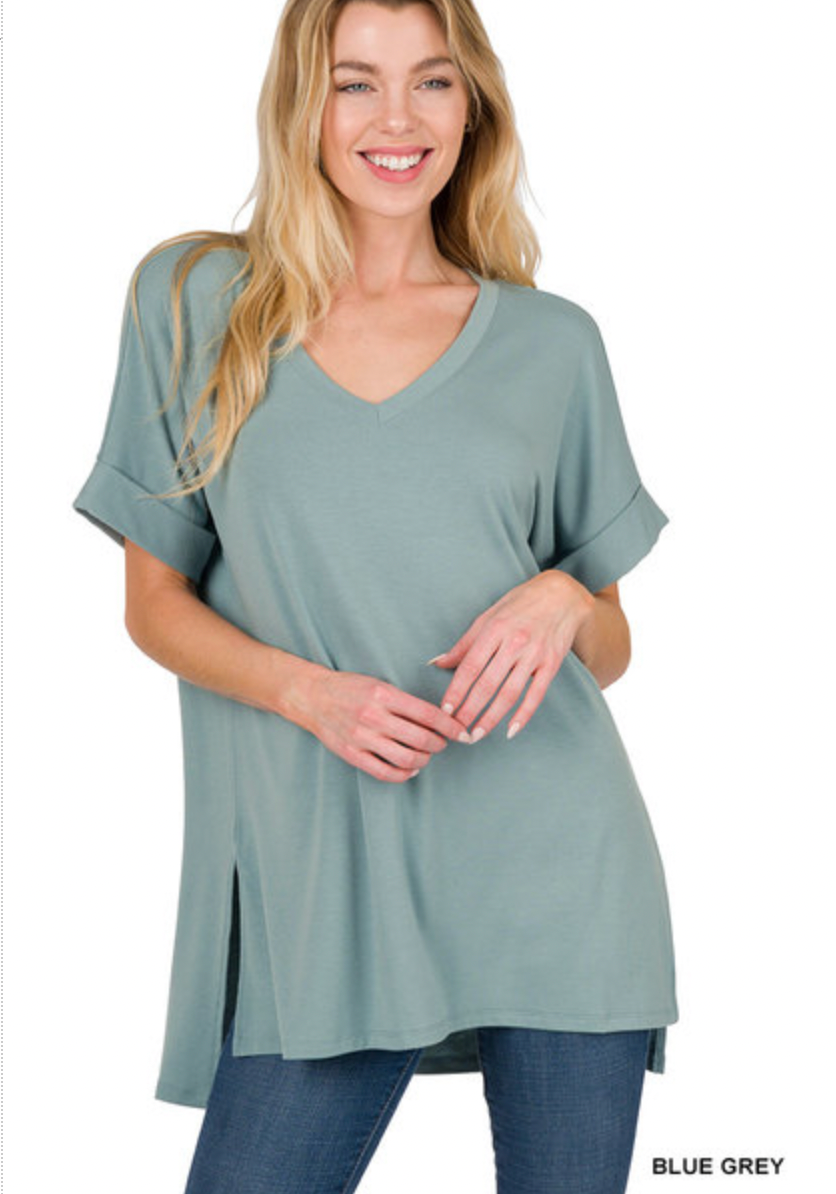 Zenana - Short Sleeve High-Low Hem Top - FINAL SALE