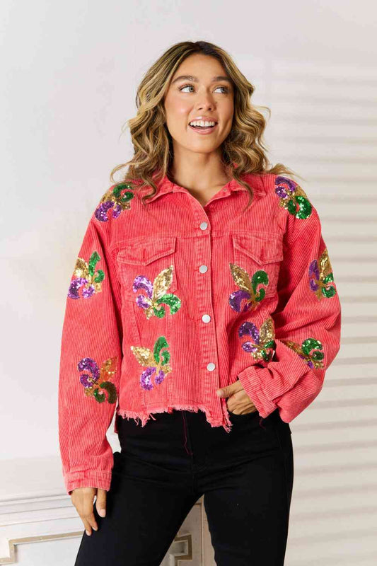 Mardi Gras Sequin Raw Hem Jacket